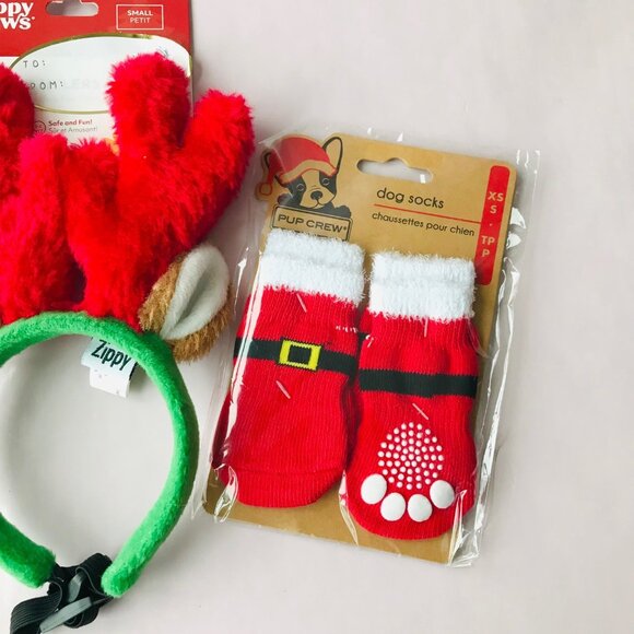 Dog Zippy Paws Christmas Holiday Dog Reindeer Antlers & Socks Size - S - Picture 4 of 4